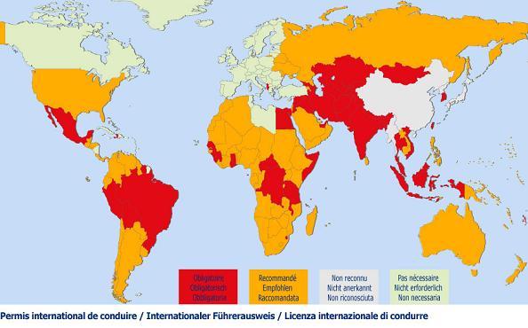 Carte détaillée des pays pour le permis international