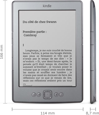 Dimensions de la liseuse Kindle, en français