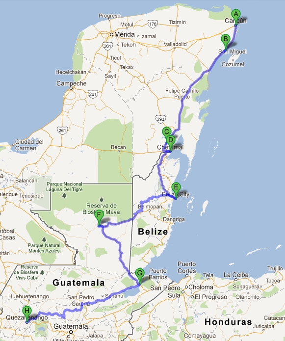 Mon itinéraire grossier en Amérique centrale