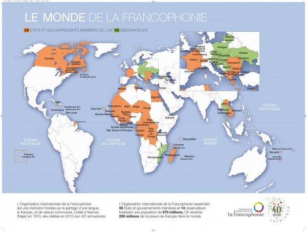 Carte de la francophonie et de l'OIF