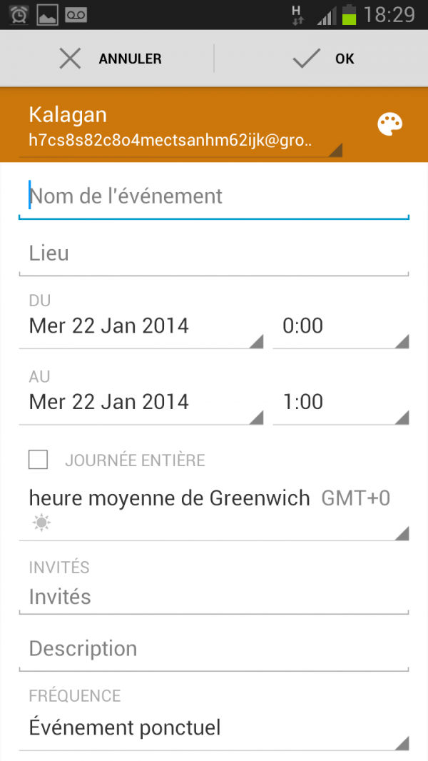Screenshot smartphone nouvel évenement Googla Agenda